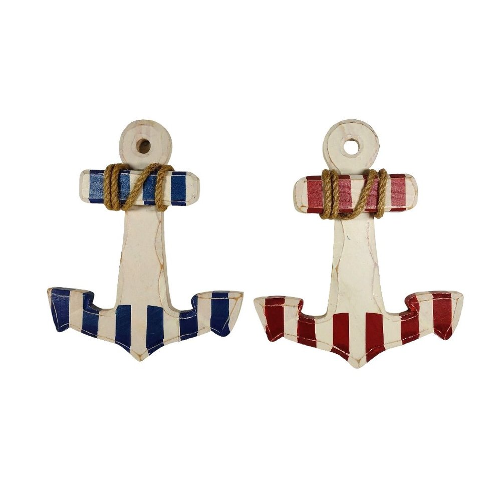 Nautical Themed Distressed Wood Striped Anchors Home Wall Nautical Beach‎ Decor